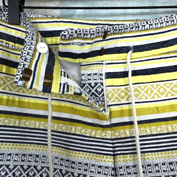 LOFT Striped Tassel Drawstring Shorts Gray Yellow Metallic Mid Rise Womens 2 - Picture 4 of 8